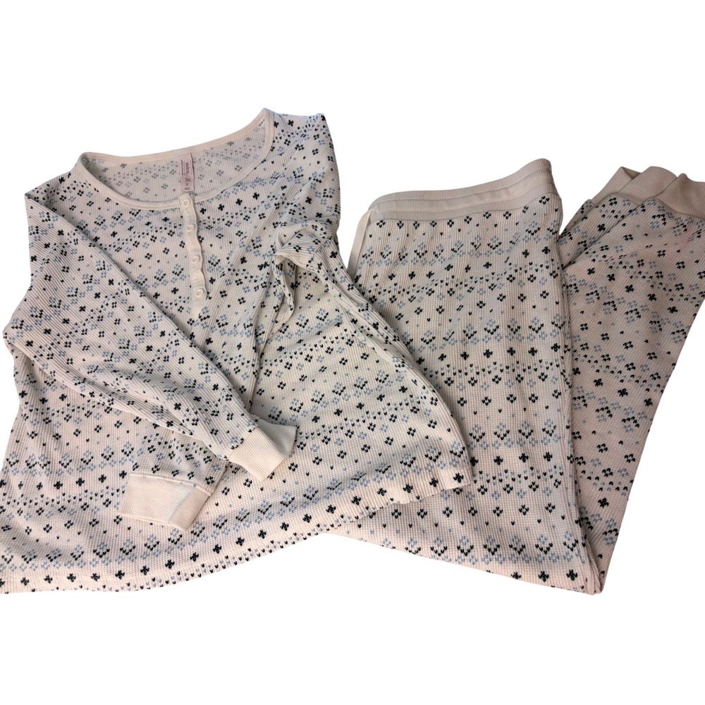 Auden Pajama Set XXL Cream Blue Pajamas, Loungewear, Waffle Knit, Thermal, Soft